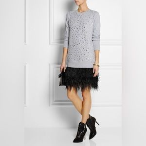 Michael Michael Kors sweater dress w/ ostrich feather trim and crystals - size L